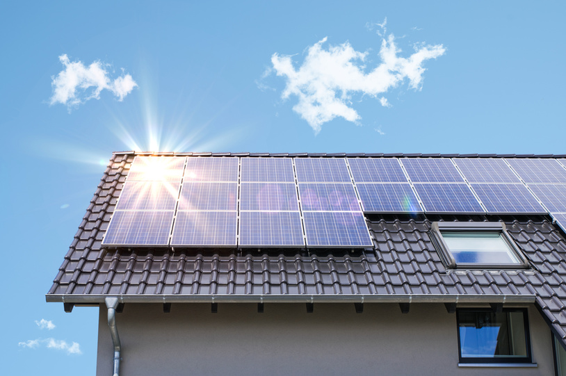 Solar panel on single family home.